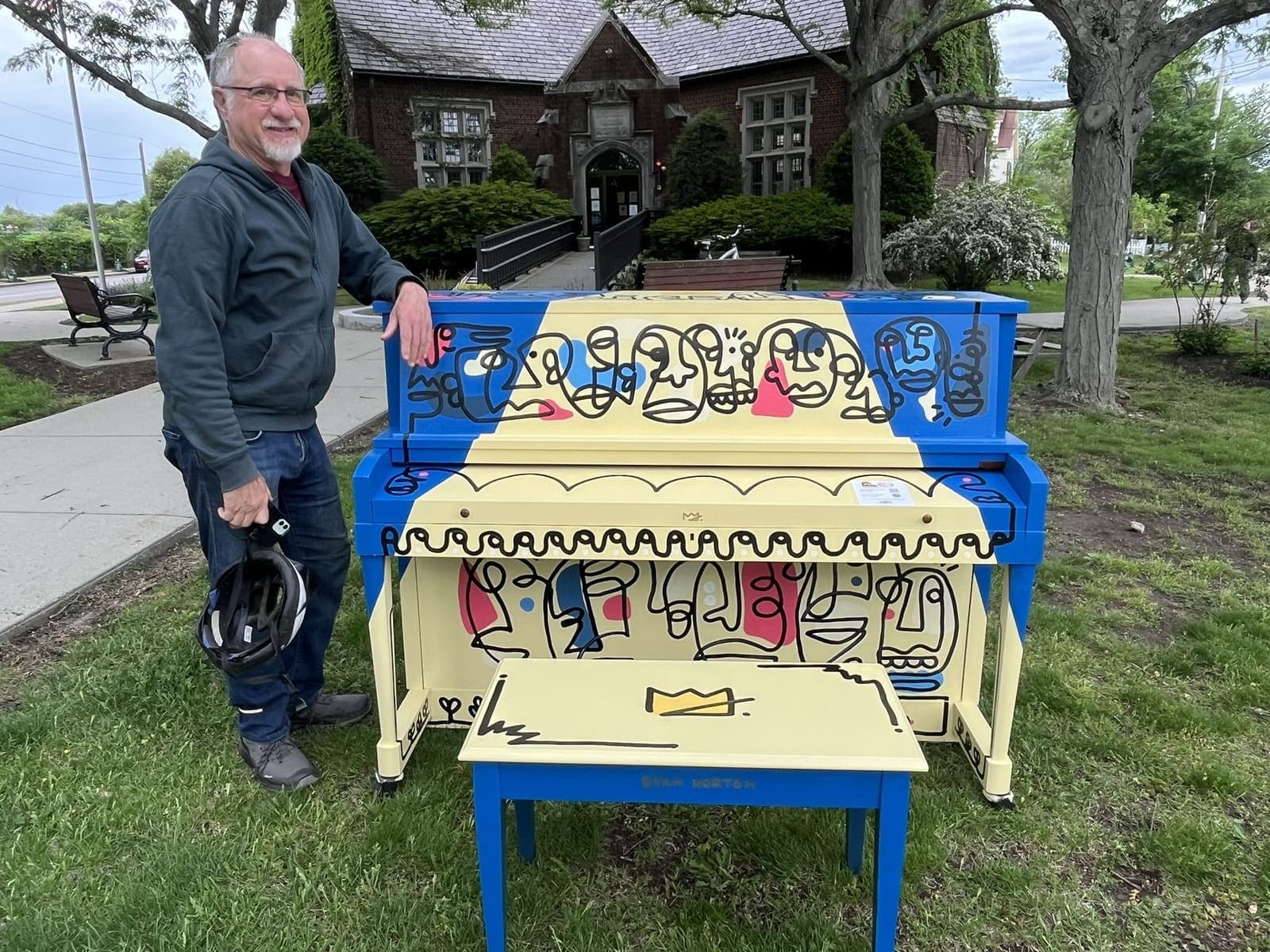 Photo of Share the Spotlight at 375 Auburn Street, Auburndale MA 02466. Artful Pianos unit outside Auburndale Library; available through Labor Day…