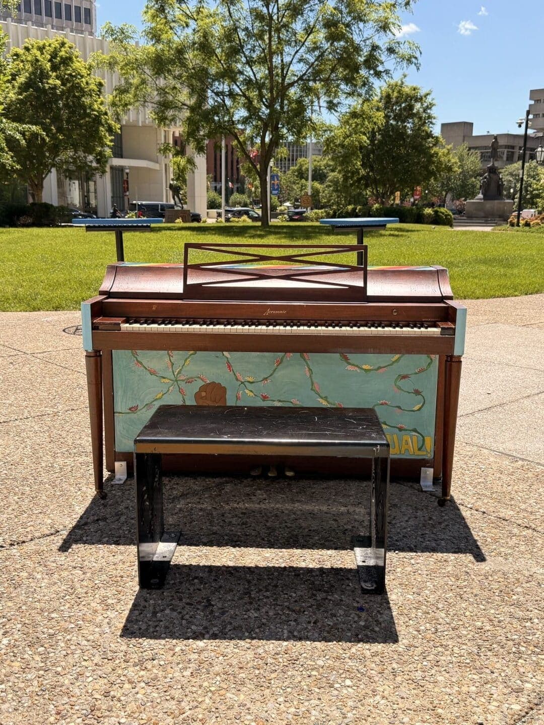 Photo of Racial Equity | Justice Fest at 527 W Jefferson St, Louisville, KY 40202. A 2026 Downtown Tunes public piano at Metro Hall CitySpot, painted as “Racial…