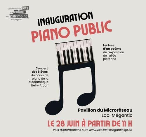 Photo of Gare patrimoniale public piano at 5490 rue de la Gare, Lac-Mégantic QC G6B 2H1. New public piano at the heritage station, inaugurated 2026-06-28.
