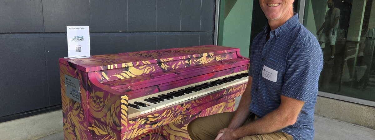 Photo of Chicago Plays public piano at 600 E Grand Avenue, Chicago IL 60611. Free-to-play piano at Navy Pier; pier hours govern access.