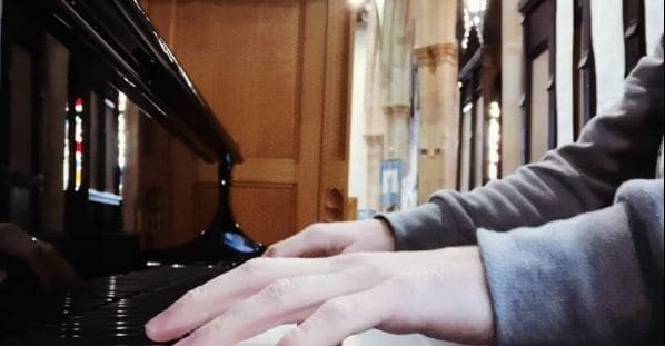 Public piano in Lancaster, England, United Kingdom