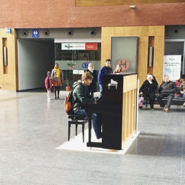 Public piano in Bruges, West Flanders, Belgium