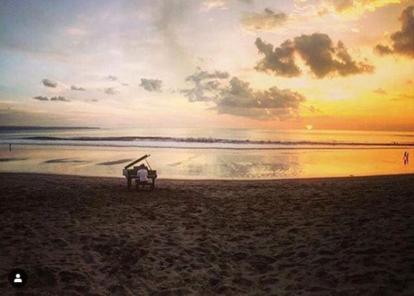 Public piano in Villa Kamboja, Bali, Indonesia
