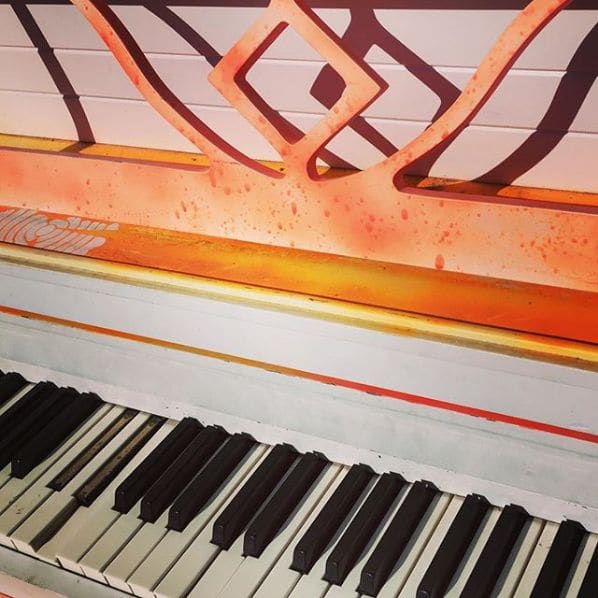Public piano in Town of Canmore, Alberta, Canada