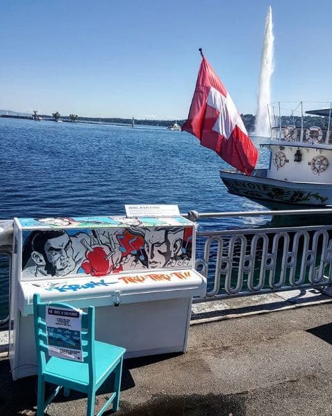 Public piano in Cointrin, Geneva, Switzerland