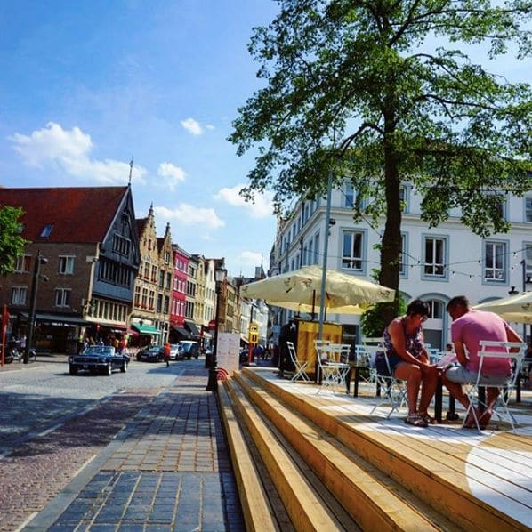Public piano in Bruges, West Flanders, Belgium