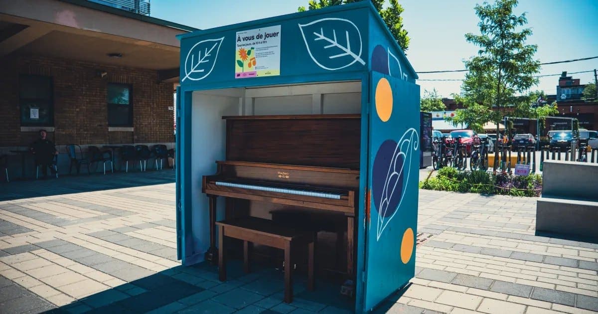 Photo of Public Piano — Marché Jean-Talon at Place du Marché-du-Nord at Avenue Casgrain and Avenue Shamrock, Montréal, QC H2S 1A1. At Place du Marché-du-Nord; daily market hours…
