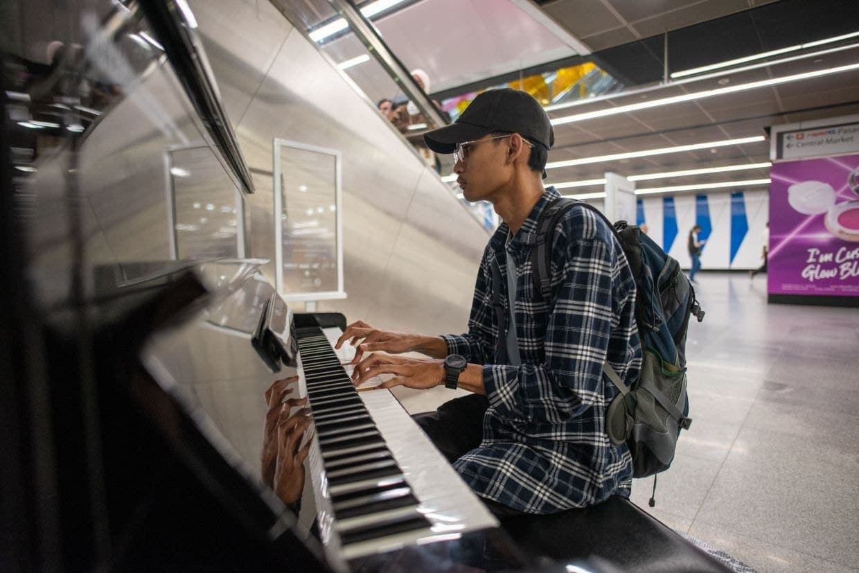 Photo of Pasar Seni LRT Station, Kuala Lumpur. at Bay D, Jalan Sultan Mohamed, Kuala Lumpur, 50000, Malaysia. A public piano at Pasar Seni MRT Station used for commuter…