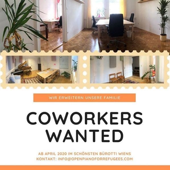Photo of Open Piano for Refugees at 65, Nussdorfer Straße, Thurygrund, KG Alsergrund, Alsergrund, Vienna, 1090, Austria. Wir suchen neue CoworkerInnen! Fixed desks im schönsten…