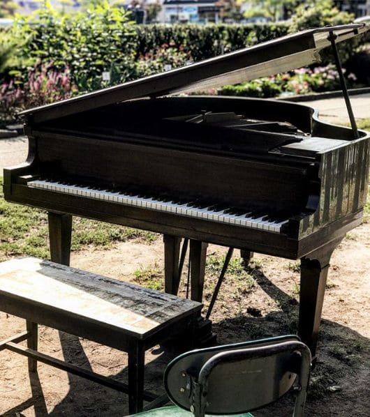 Public piano in Newton, Massachusetts, United States