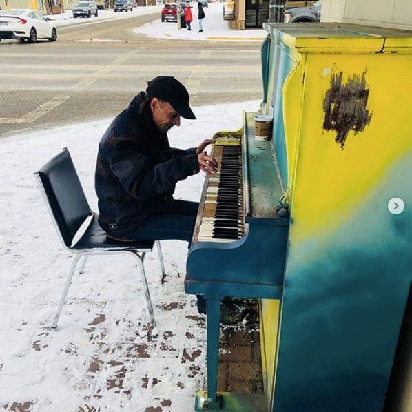Photo of Fort Saint John, British Columbia at 104 Avenue, Fort St. John, Peace River Regional District, British Columbia, V1J 1X4, Canada. A piano sits outside the Evangel…