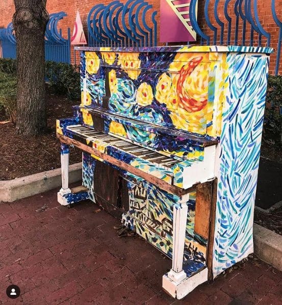 Photo of Downtown Plano at Jörg's Cafe Vienna, 1037, East 15th Street, Plano, Collin County, Texas, 75074, United States. I spotted this amazing Van Gogh Piano in Downtown Plano…