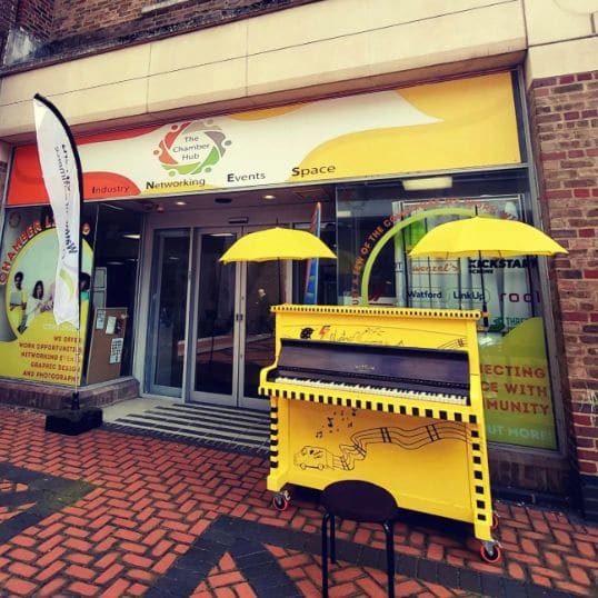 Public piano in Hertfordshire, England, United Kingdom