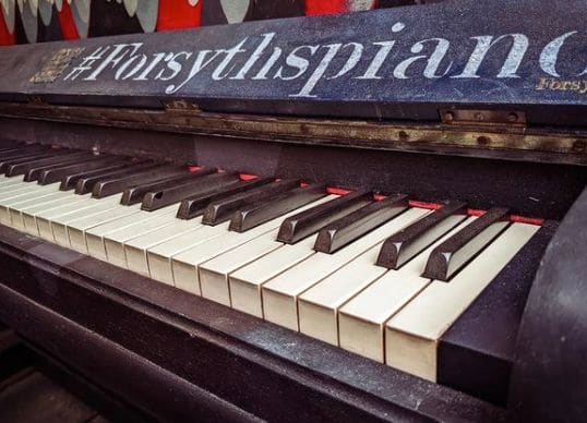 Public piano in Manchester, England, United Kingdom