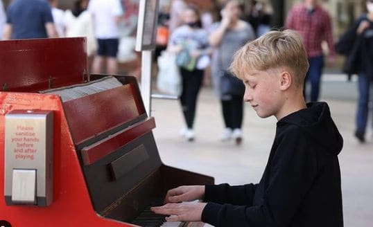 Public piano in Liverpool, England, United Kingdom