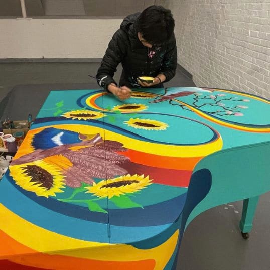 Public piano in Newton, Massachusetts, United States