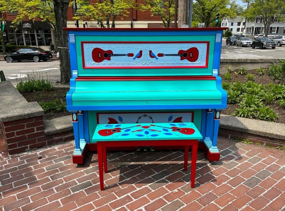Public piano in Newton, Massachusetts, United States